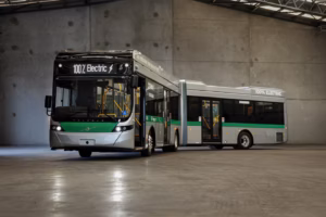 Bzl electric artic volgren aus volvobuses with Ventura Systems door system Inward Gliding door systems